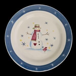 Set 3 Snowman Salad Plates Blue Rim Stars Holiday Winter Christmas